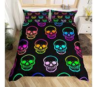 Death Skull Bedding Set Gradient Light Skeleton Comforter Cover Halloween Themed Duvet Cover Double Hippie Sugar Skull Quilt Cover For All Seasons Microfiber Bed Set 3Pcs With Zipper Closure