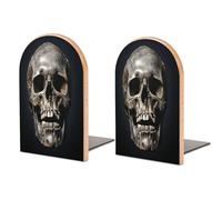 Death Skull Bookend for Shelves Decorative 1 Pair Modern Wood Book End Universal Economy Bookend with Metal Base Heavy Duty Non-Slip Book Organizer for Home Office