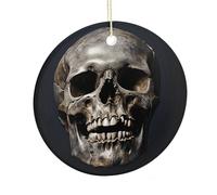 Death Skull Ceramic Ornament, Round Ornaments with Hole, Hanging Ornament for Window Home Garden Christmas Day Party Wedding Decoration