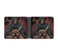 Death Skull Dog Leather Wallets for Men Slim Bifold Wallet Credit Card Holder Front Pocket Wallets