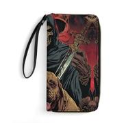 Death Skull Dog Long Wallet PU Leather Credit Card Holder Money Clip Purse with Hand Strap