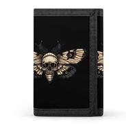 Death Skull Moth Printed Tri-fold Wallets Front Pocket Holder Money Clips with ID Credit Card Slots for Man Women