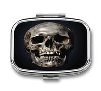 Death Skull Pill Box Medicine Pill Organizer Small Pill Case Travel Pill Container Portable Pill Case for Pocket 2 Compartment Pill Holder Pill Boxes for Travel
