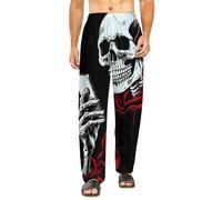 Death Skull Playing Phone Funny Pajama Pant With Pockets Casual Sleep Lounge Pants For Women Men 4XL