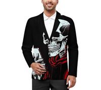 Death Skull Playing Phone Men's Classic Fit Suit Novelty Patterned Casual Stylish Two Button Blazer Jacket Tops