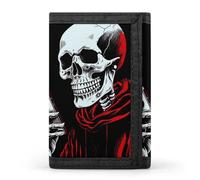 Death Skull Playing Phone Printed Tri-fold Wallets Front Pocket Holder Money Clips with ID Credit Card Slots for Man Women