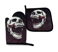 Death Skull Print Oven Mitts and Pot Holder Set,Resistant Hot Pads,Kitchen Cooking Oven Gloves for Microwave BBQ Cooking Baking Grilling, Sets of 2