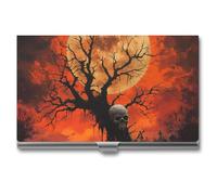 Death Skull Tree Moon Tombstone Business Card Holder for Men Women