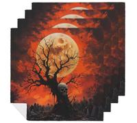Death Skull Tree Moon Tombstone Cloth Napkin Table 19x19 Inch Tablecloth Washable Dinner Napkins for Wedding Parties Decor