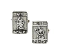 Death Tarot Card Cufflinks, English Pewter with XIII Skeleton Design, Antique Silver Finish, in a Personalised Leatherette Box