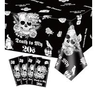 Death to My 20s 4Pcs Tablecloths, Black Rectangular 30th Birthday Table Decorations for Halloween Funeral Party, 130 x 220cm