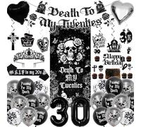 Death to My 20s Decorations, 30th Birthday Decorations for Her Include Banner Backdrop Crown Sash Hanging Swirls Balloons for RIP to My 20s Birthday Decorations, Dirty 30 Birthday Decorations
