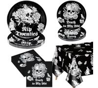 Death To My 20s Decorations - Black 30th Birthday Decorations Including Rip to my 20s Paper Plates, Napkins, Skull Tablecloth for Halloween Party 30th Birthday Rip 20s Birthday Decorations, Serve 20