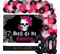 Death to My 20s Rip to My 20s Birthday Decorations, Dirty 30 Birthday Decorations for Him Her, Balloon Garland Kit Black Number 30 Balloon, Death to My 20s Backdrop, Rip to My 20s Birthday Sash