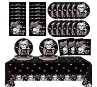 Death to My Thirties Tableware Set for 24 Guests Black and Rose Gold Rip to My 30s Birthday Decorations Dirty 40 Birthday Plates Napkins Tablecloth Disposable Tableware Set for Funeral Youth Party