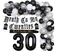 Death to My Twenties 30th Birthday Decorations Black - Rip to My 20s Birthday Sash Gothic Letter Banner Balloons Funeral for My Youth 30th Birthday Decorations Funny