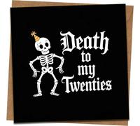 Death to My Twenties Card - Funny 30th Birthday Skeleton Greeting - 145mm x 145mm Square, Black Design with Kraft Envelope - Dirty 30, Turning 30 Party Card