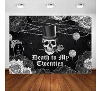 Death To My Twenties Photography Backdrop To My 20s Youth Gothic Skull Black Rose Balloons Background Party Decor Banner Poster 350x240CM