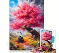 Death Under A Pink Tree 1000 Piece Jigsaws for Teenagers Puzzle DIY Fun Bright Hue Pattern Build Wall Accent (50x75cm)