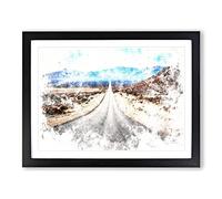 Death Valley In The Mojave Desert Watercolour Modern Framed Print | A4 Black Framed Wall Art | Ready to Hang | Modern Landscape Picture | Living Room Bedroom Lounge Office