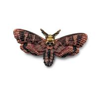 DEATHS HEAD HAWK MOTH BROOCH mauve red goldtone winged gothic insect with skull detail enamel & metal pin