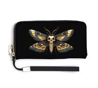 Death's Head Hawk Moth Leather Wallet Fashion Purse Long Pouch with Wrist Strap for Men Women