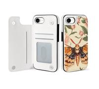 Death's Head Hawk Moth Wallet Phone Case Compatible with iPhone 16 E Flip Phone Case with Card Holder