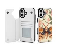 Death's Head Hawk Moth Wallet Phone Case Compatible with iPhone 16 Plus Flip Phone Case with Card Holder