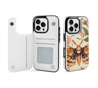 Death's Head Hawk Moth Wallet Phone Case Compatible with iPhone 16 Pro Flip Phone Case with Card Holder