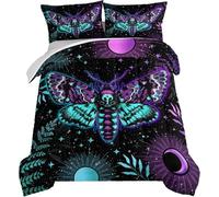 Death's Head Hawkmoth King Size Duvet Coverless, Sun and Moon Blue Purple Moth Quilt & 2 Pillow Cases, 10.5 Tog Ultra Soft Microfibre, Reversible Design Adds Style to Bedroom Décor sm425