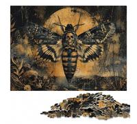 Death's-head Hawkmoth with Skull Wooden Jigsaw Puzzle 500 Pieces | Jigsaw Puzzle for Adults - New Year gift for puzzle lovers with home hobby for puzzle fans.