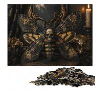 Death's-head Hawkmoth with Skull Wooden Jigsaw Puzzle, Adults, 1000 Pieces | For puzzle fans: Adult Jigsaw Puzzle: visual matching for a more organised build at home.