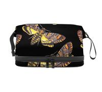 Death's-Head Moth Pattern Double Layer Cosmetic Bag for Women and Girls, Travel Toiletry Bag Makeup Handy Pouch Organiser Bag with Brush Compartment