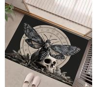 Death'S-Head Moth Washable Door Mats Indoor, Retro Gothic Mat Absorbent Non-Slip Low Profile Doormat For Entrance, Inside, Kitchen, Front Back Door, Pets Dogs- 60 X 90 Cm, Dark Gray
