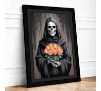 Death's Roses Dark Framed Wall Art Print A1 Black