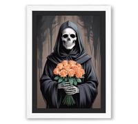 Death's Roses Dark Framed Wall Art Print A2 (59.4×42cm) White, Wall Decor for Living Room, Bedroom, Office & Home, Ready to Hang, Art Gift