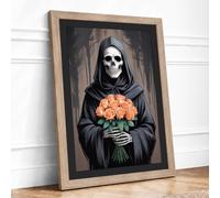Death's Roses Dark Framed Wall Art Print A2 Oak
