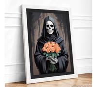 Death's Roses Dark Framed Wall Art Print A2 White