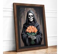 Death's Roses Dark Framed Wall Art Print A4 Walnut