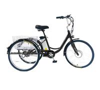 DEaThsalL 24" Adult 3-Wheel Electric Bike for Adults 150kg Load Capacity Adjustable Height with Basket Elderly Exercise Shopping Scooter Comfortable Rides Black
