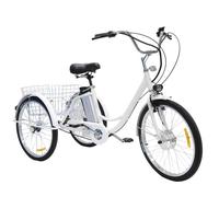 DEaThsalL 24" Adult 3-Wheel Electric Bike for Adults 150kg Load Capacity Adjustable Height with Basket Elderly Exercise Shopping Scooter Comfortable Rides White