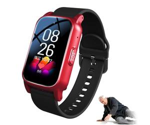 DEaThsalL Elderly Smart Watch with Fall Detection HD Personal Alarm Reminder Waterproof Fitness Tracker Preventing Getting Lost Emergency Watch for Seniors Red