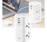 DEaThsalL Vertical British Standard Universal Socket Strip, Multiple Sockets, 1 Usb Fast Charger, Two Type-C, High-Power Tower Extension Cable (6.9 * 6.9 * 14.09Cm)