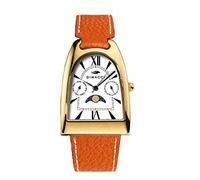 Deauville Multifunctional Watch, Orange and gold-plated, Strap.