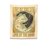 DEaVer Sun Moon cat Tapestry Wall Hanging Tarot retro black white cat psychedelic love star for Living Room Home Dorm Decor Cloth