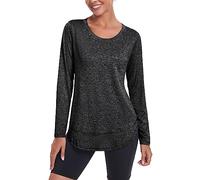 Deaviya Womens Long Sleeve Sports Tops UK, Running Tops Sport Yoga T-Shirt Workout Running Tops, Crew Neck Golf Activewear Ladies Gym Sports Top Black