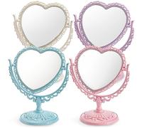 DEAYOU 1 Pack Heart Shaped Cosmetic Mirror, Vintage Vanity Tabletop Mirror with Double Sided, Rotatable Dresser Mirrors with Stand for Makeup, Girl, Women, Beauty, Spa Party, Random Color