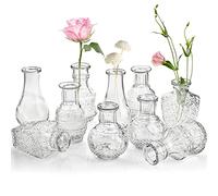 DEAYOU 10-Pack Clear Glass Bud Vases, Small Flower Vase for Centerpiece, Tiny Vases for Flowers, Mini Floral Bottle Short Vase for Decor, Tea Party, Table, Plants, Home, Wedding, Gift, Assorted Shape