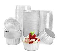 DEAYOU 100 Pack Aluminum Foil Muffin Cups Ramekins, 5oz Disposable Baking Cups with Lids, 3" Cupcake Baking Liners with Lids for Souffle, Creme Brulee, Pudding, Party, Wedding, Catering, Silver Color