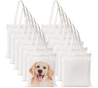 DEAYOU 12 Pack Canvas Tote Bag, 13" x 14" Sublimation Blank Cotton Cloth Bags, White Reusable Grocery Bags with Handles for Shopping, DIY Crafting, Heat Transfer, Beach, Gift, Activity(33×36 cm